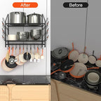 VyGrow 28 Inch Pot Rack Wall Mounted, 2 Tier Pots and Pans Organizer with 20 Hooks and 6 Pot Lid Holders, Heavy Duty Steel Pot and Pan Hanger for Kitchen Cookware Utensils Storage 34.7" Lx13 Wx26.4 H
