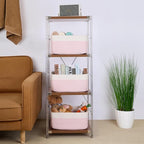 Large Storage Baskets for Organizing, Closet Shelf Baskets for Clothes Blanket Towels, Baby Nursery, Toy Bins Box, Woven Rope Baskets, 17 x 13 x 7.5”, 4 Packs Woven Pink