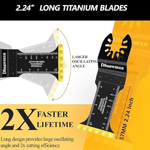 65PCS Oscillating Tool Blades for Metal Wood Cutting, Extra Wide & Long Titanium, Japanese Teeth Saw Blades Compatible with Dewalt, Dremel, Milwaukee, Multitool Blades Cuts Wood, Nails, Drywall