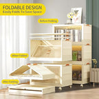 Stackable Storage Bins 104 Qt, Folding Storage Box with Lids and Doors, Open Front Folding Storage Bins with Wheels Large Plastic Storage Container Closet Organizers (3 Tier)