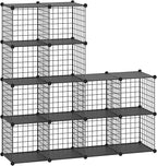 HUBSON Wire Cube Storage Organizer, Book/Toy/Craft/Potted Plants and petCloset Organizers and Storage Shelves, 12-Cube Freely Combinable Metal Grids Storage Shelf,Black Plus Iron