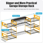 CCCEI Yellow Power Tool Organizer Wall Mount, Large Tools and Battery Storage Rack Charging Station Individual Switches. Drills Holder, Garage Utility Shelves with 6FT Power Strip. Gift for Men.