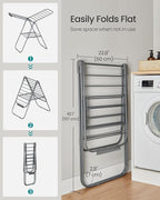 SONGMICS Clothes Drying Rack, with Sock Clips, Metal Laundry Rack, Foldable, Space-Saving, Free-Standing Airer, with 2 Height-Adjustable Gullwings, Indoor Outdoor Use, Gray ULLR052G01