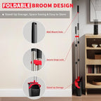 Broom with Dustpan Combo Set, Dust Pans with Long Handle for Upright Sweeping, Standing Broom and Dustpan Set with Self-Cleaning Teeth for Home, Kitchen & Office Floors(Red & Black)