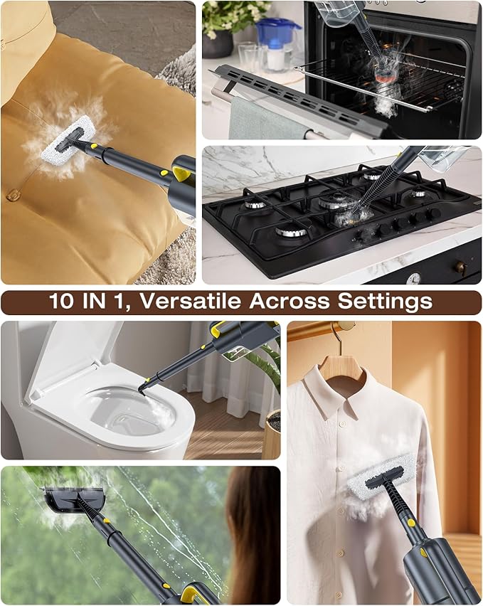 LABIGO 10-in-1 Steam Mop with Detachable Handheld Steamer, 350ml Tank, 10s Heat-Up, 248°F Steam Cleaner, 2-Level Control and Swivel Head for Floor, Carpet, Tile - Lightweight and Multi-Surface, Gray