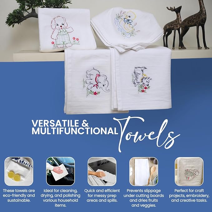 Flour Sack Towels - 100% Cotton Tea Towels for Crafts, Dish Towels for Kitchen, Embroidery, Cleaning, Baking (Pack of 3) - 18"x 28"