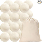 24 Pack Wool Dryer Balls XL Reusable Laundry Balls for Dryer Natural Fabric Softener Ball with 1 Storage Bags Reduce Wrinkles and Decrease Drying Time