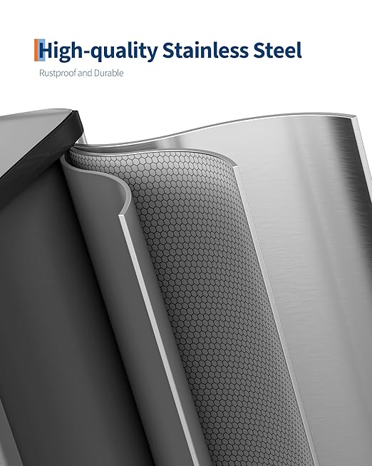 GarveeHome 2 x 10.6 gal Stainless Steel Double Trash Can with Lid for Kitchen, Large Dual Trash and Recycle Bin Combo, Step-on Kitchen Metal Garbage Cans, PP Inner Buckets, Liner Rim, Silver