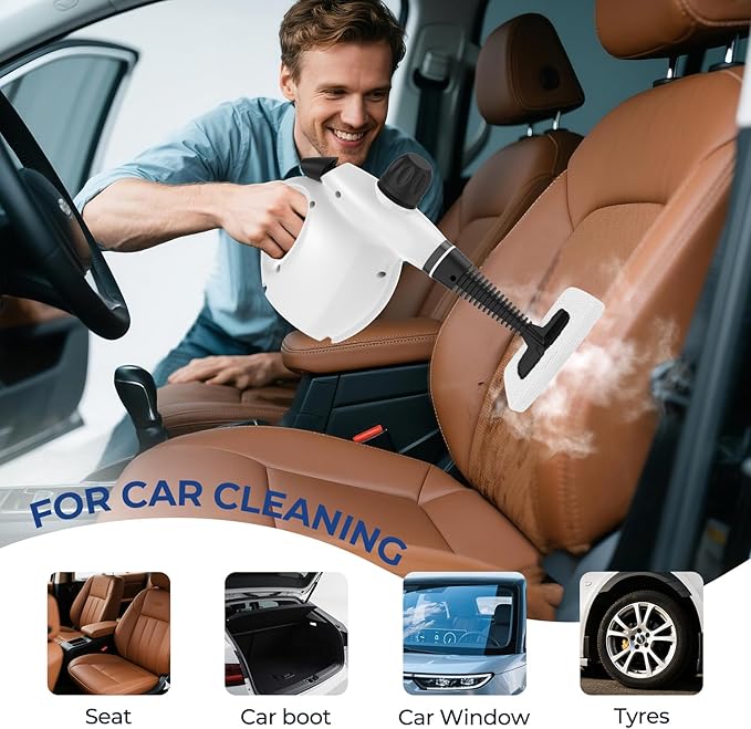 LABIGO Steam Cleaner, Pressurized Handheld 13pcs Multi-Purpose Natural Deep Cleaning Steamer, Portable Steamer for Cleaning Home, Grout, Kitchen, Car, Window, Upholstery, Bathroom and Clothes, White