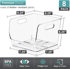 Sorbus Stackable Storage Bins Open Front, Clear Stackable Storage Bins, Pantry Bins for Storage and Organization, Acrylic Stackable Bins for Kitchen, Clear Pantry Organizer Bins (Medium Sqware 8 Pack)