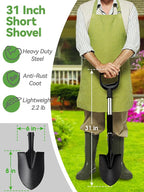 Shovel, 31 inch Small Shovels for Digging Gardening, Camping, Off Road Car Snow Removal Tools, Heavy Duty Short Metal Garden Shovel with Round Point Blade, D-Handle Grip, Footstep, Kids Mini Spade