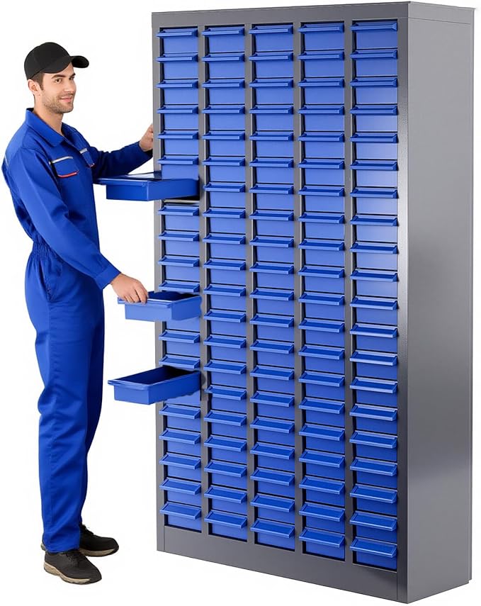 100-Drawer Grey Parts Cabinet, ABS Material Nuts Bolts Screw Nail Bins Tool Storage Cabinet Screw Drawer Organizer, Heavy-Duty Industrial Parts Cabinet for Workshop, Office, Hardware (100 Drawers)