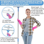 Window Squeegee Washing Kit for High Window, Shower Glass Door, Mirror Cleaning, with 69-inch Extension Pole, Extra 14'' Wide Squeegee and 2 Microfiber Scrubbers Included