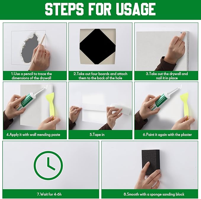 22 Pcs Drywall Repair Kit with 12x12x1/2" Drywall Repair Panel, Sheetrock Hole Patch Kit with Wall Patching Paste, Sanding Block, Putty Knives, to Fill Large Holes for Home Wall Surface Ceiling