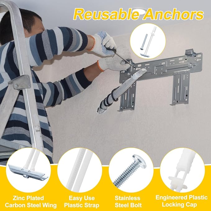 Heavy Duty Drywall Anchor Bolts with 1/4"-20 Fastener Suitable for TV Mounting Hollow Wall Anchor Bolt Screw Kit Supports Up to 270 lbs Each on 1/2 Inch Drywall Pack of 42