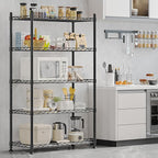 5 Shelf Organizer Storage Rack Adjustable Metal Shelf for Garage Kitchen Bathroom Heavy Duty Shelves Units with Non-Slip Foot Mats Black 29.53” L x 13.78” W x 62.17” H (Black, 5 Shelf with Foot Mats)