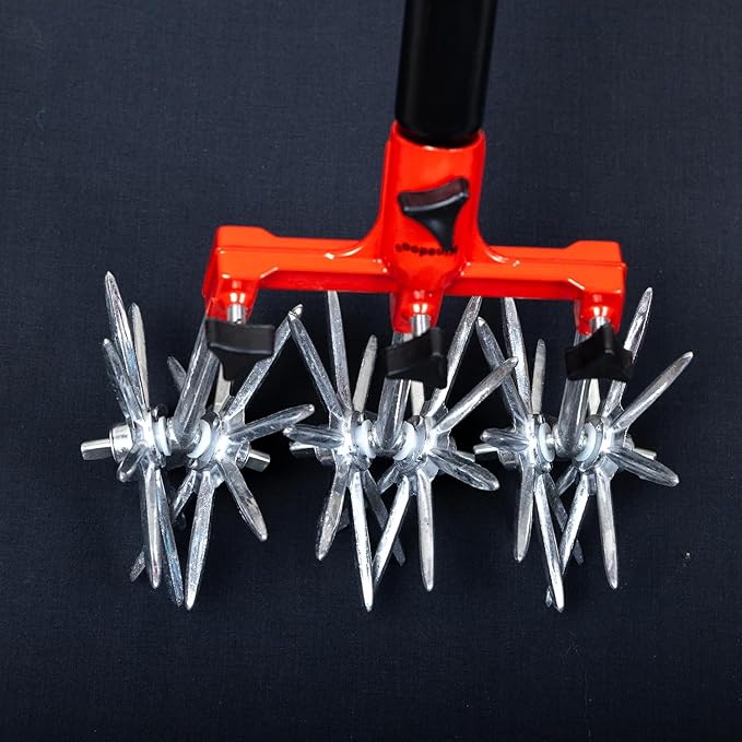 Garden Lawn Weed Rotary Cultivator Tool Hand Tiller Long Handle Cultivator for Aerating, Weeding, Planting and Mixing or Reseeding Grass Lawn Tiller Total and Fertilization