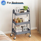 OLIXIS 3 Tier Utility Rolling Cart, Metal Mobile Storage Shelf with Lockable Caster Wheels, Organization for Livingroom, Bathroom, Kitchen, & Narrow Places, Gray