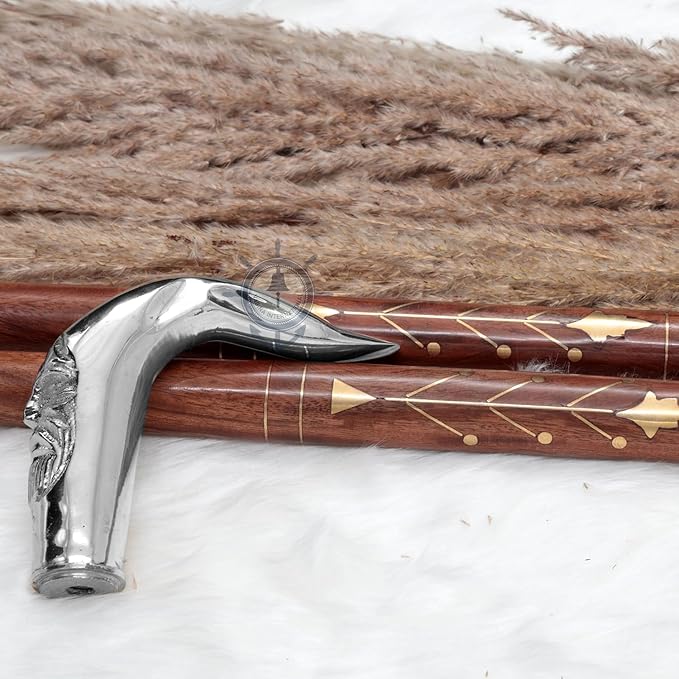 Deluxe Walking Sticks | Rosewood Crafted Cane with Solid Brass Chrome Decorative Bars | Nagina International