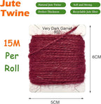 Jute Twine 15m Long Twine String for Crafts Gift Wrapping Packing Gardening Crochet Knitting Macrame Decor (Very Dark Garnet)