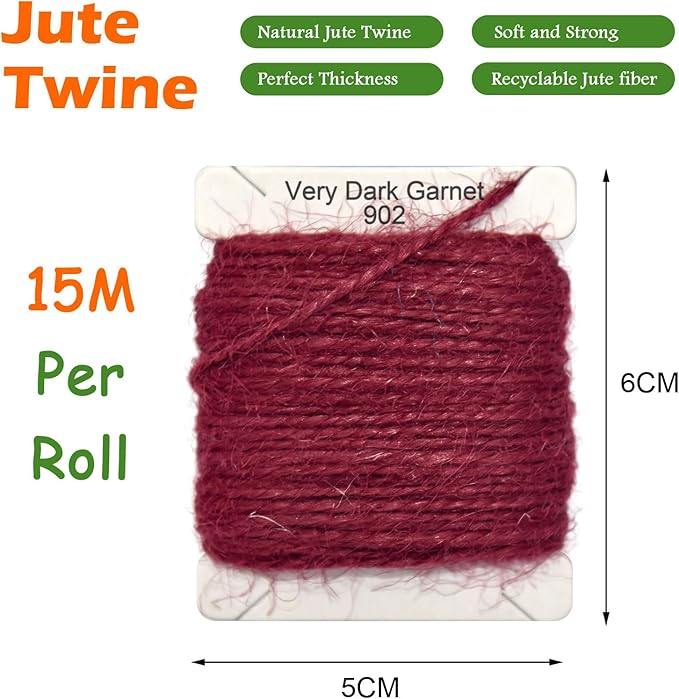 Jute Twine 15m Long Twine String for Crafts Gift Wrapping Packing Gardening Crochet Knitting Macrame Decor (Very Dark Garnet)