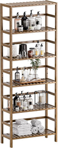 HITNET Bookcase, Bamboo Bookshelf, 6-Tier Adjustable Tall Open Book Shelf, Free Standing Storage Shelves Organizer, Flower Plant Display Stand, Walnut