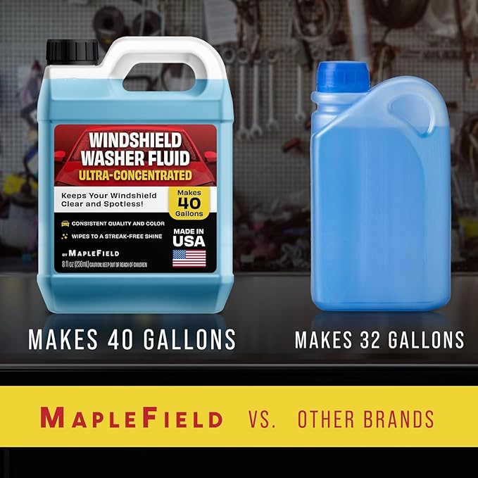 Maplefield - Windshield Washer Fluid Concentrate - All-Season, Streak-Free Car Window Cleaner - 8 fl oz, Makes 40 Gallons - Easy Capful Measurement