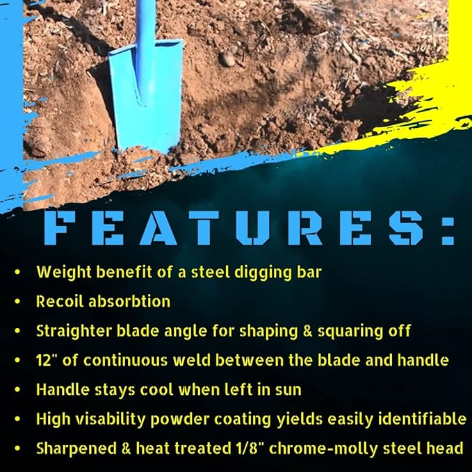 Sharpshooter Spade Shovel 78 Inch Drain Spade Trenching Shovel - Weighted Long Handle Sharp Shooter with Hardened Chromoly 15 Inch Head