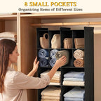 Ofiray-home 4 Tier Hanging Closet Organizer, 12 Compartments Sweater Organizer for Closet with 3 Sturdy Hooks, Closet Organizers and Storage, Wardrobe, Rv, Garment Rack, Black