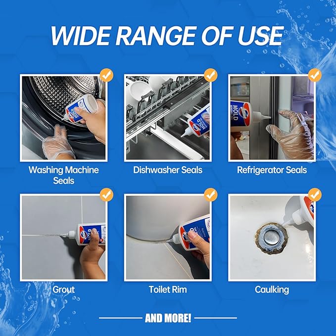 Mold Stain Remover Gel Cleaner - Heavy Duty Cleaner for Washing Machine Seals, Grout, Caulk, Showers, and Bathroom Tile - 8 Fl Oz