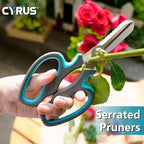 CYRUS Serrated Pruners Flower Scissors Floral Shears for Cutting Flowers,Garden Shears with Integrated Stab Remover,Florist Cutters Rose Snips,Blue