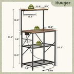 Huuger 4-Tier Bakers Rack with Reversible Power Outlet, 23.6 Inch Microwave Stand, Kitchen Coffee Bar, with Top Shelf, 6 S Hooks, Rustic Brown