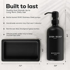 Black Glass Hand and Dish Soap Dispenser Set by Brighter Barns - Kitchen Soap Dispenser Set with Tray for Home, Airbnb, Vacation Rental, Gift - Minimalist Home Decor, Modern Kitchen Decor (Black)