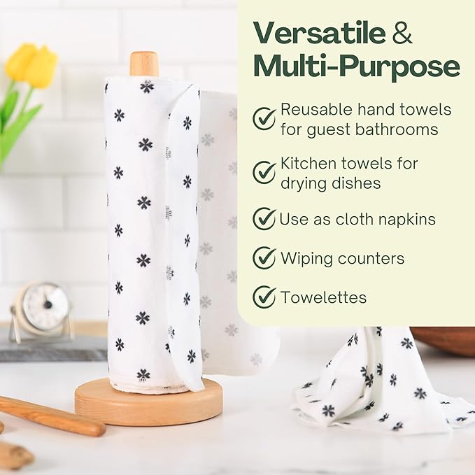 Reusable Paper Towels (12"x10”) - Soft Absorbent 100% Cloth Paper Towel - Washable Paper Towels Rolls w/Cardboard Roll - Napkins Washable - Reusable Dish Cloths (Minimalist, 12x10inch)