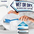 Dish Brush Set of 4 - Kitchen Scrub Brushes with Non-Slip Long Handle for Cleaning, Scrubber, Dishwashing, Dishes, Bottles, Straws, Cups, Pots & Sink, Blue