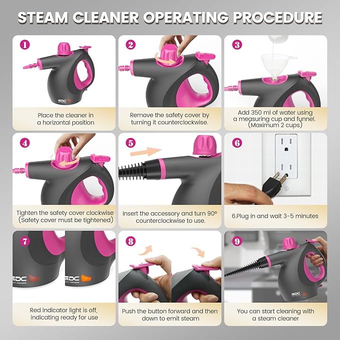 Handheld Steam Cleaner for Home, Pressurized Steamer with 16 Accessories, Chemical-Free & Portable Cleaning, Multipurpose Steamer for Cleaning for Home, Car, Furniture, Floor, Windows, Tile & More