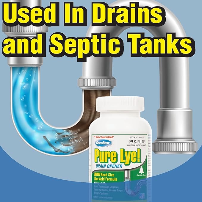 ComStar Pure Lye | 99% Pure Sodium Hydroxide Beads | Eco-Friendly, Industrial Strength, Drain Opener | Safe on Fixtures | Static-Free, Unique Beads for Soap Making | 1 lb. (PACK OF 12)