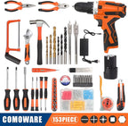 COMOWARE 16.8V Cordless Drill Tool Combo Kit, 153-Piece Professional Household Tool Set with Lithium Battery for Home Garden Office DIY Projects