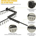 BESy Tri-Fold Foldable Clothes Drying Rack Retractable Hanging Collapsible Dryer Hanger Racks for Laundry Balcony Bathroom Space Saver Outdoor Indoor 20 Clips Aluminum Alloy Wall Mounted Matte Black