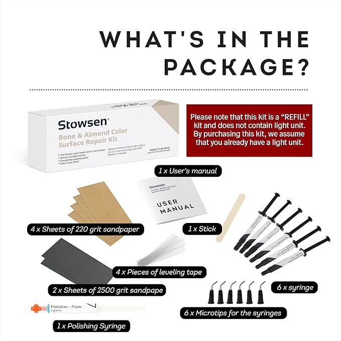 Refill for Bone & Almond Color Surface Repair Kit - Fix Chips & Defects in Minutes | Repair Tiles Bathroom Fixtures and Countertops with Ease | for Porcelain Ceramic Fiberglass Corian and More
