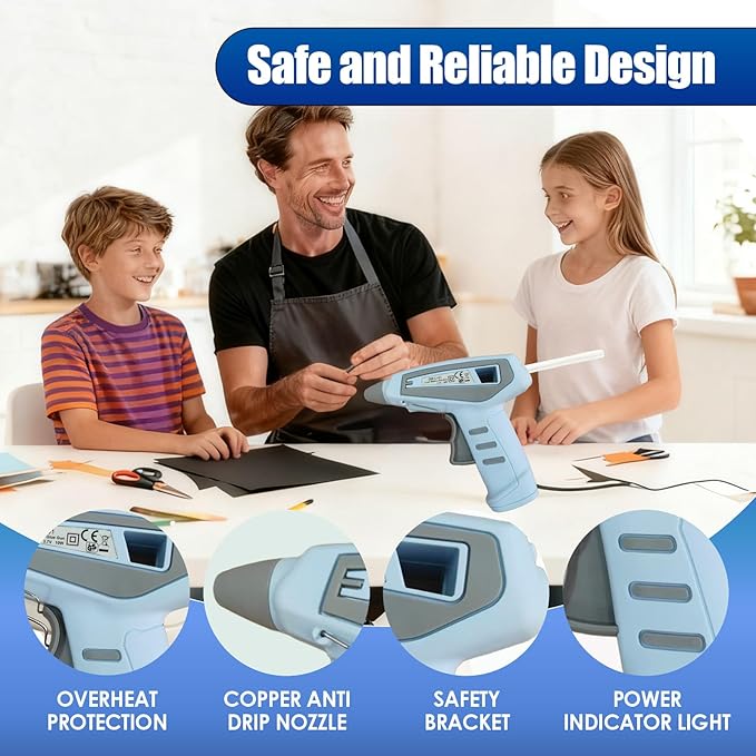 Cordless Hot Glue Gun Kit Includes 30 Hot Glue Sticks, Switch with 10W Drip-proof Design with 15-Second Fast Heating, Suitable for DIY Crafts, Fabric, Wood & Home Repairs (Blue)