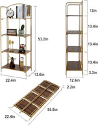 Crofy No Assembly Folding Bookshelf for Living Room, 4 Tier Gold Collapsible Book Shelf for Home Office, Portable Bookcase Storage Organizer