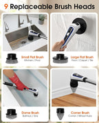 Electric Spin Scrubber, Rocfinity IPX7 Waterproof Cordless Cleaning Brush, 9 Brushs Heads Shower Scrubber - Extendable Long Handle Electric Cleaner Brush for Window,Floor,Car,Bathtub,Kitchen