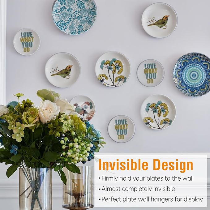 Bilillo 3 Pack Plate Hangers for The Wall, Suitable for 12''-16'' Decorative Plate,Invisible Heavy Duty Wire Plate Holder with Wall Hooks, Plate Hangers for Displaying Plates, Platter, Dish (Black)