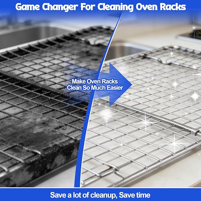 Juome Oven Rack Cleaning Bags, 4 Pack Reusable No Scrub Oven Rack Cleaning Bags Kit with 6 Gloves & 1 Brush, Leak Proof PE Cleaner Bags (19.7 * 27.5 inch) for Deep Soaking BBQ Racks, Grill Grates