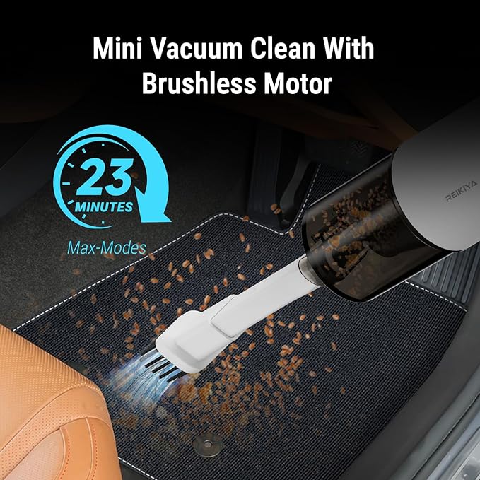 REIKIYA 14KPA High Power Mini Car Vacuum Computer Keyboard Cleaner and Blower Cordless Portable Handheld Vacuum & Compressed Air Duster 2in1 with Green LED Light& Multi-Nozzles for Car Home Office