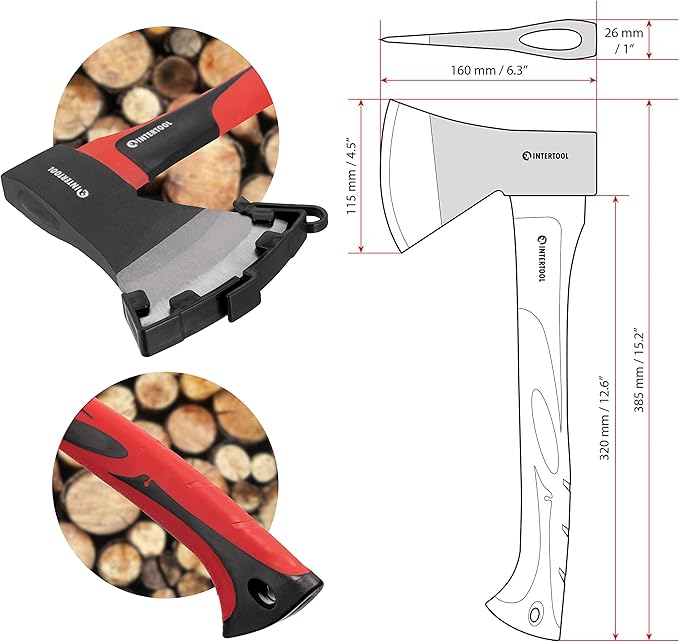 INTERTOOL Chopping Axe and Hatchet Bundle Set - 36-Inch Full Size Axe and 15-Inch Lightweight Camp Hatchet Combo HT-0264-0262