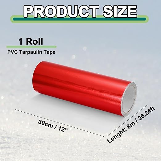 PATIKIL Awning Repair Tape 8m x 30cm Waterproof Canvas Tape High Adhesive Tear Repair Patch Kit for PVC Tarpaulin Tent Awning Fabric RV Sail Boat Cover, Red (11.81" x26.24ft)