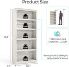 LINSY HOME 5-Shelf Bookcase, Bookshelves Floor Standing Display Storage Shelves 68 in Tall Bookcase Home Decor Furniture for Home Office, Living Room, Bed Room - White Oak