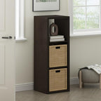 Furinno Cubicle Open Back Decorative Cube Storage Organizer, 3-Cube, Black Dark Oak